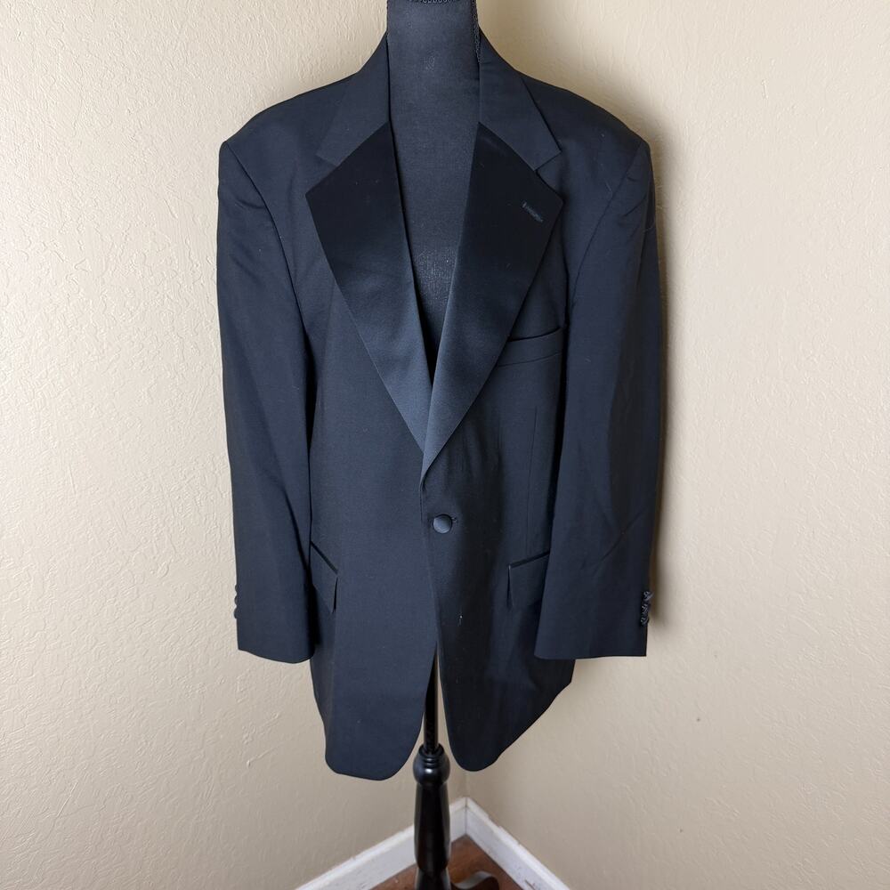 Bill Blass Men's Black 100% Wool Tuxedo Jacket Satin Lapel Formal Blazer